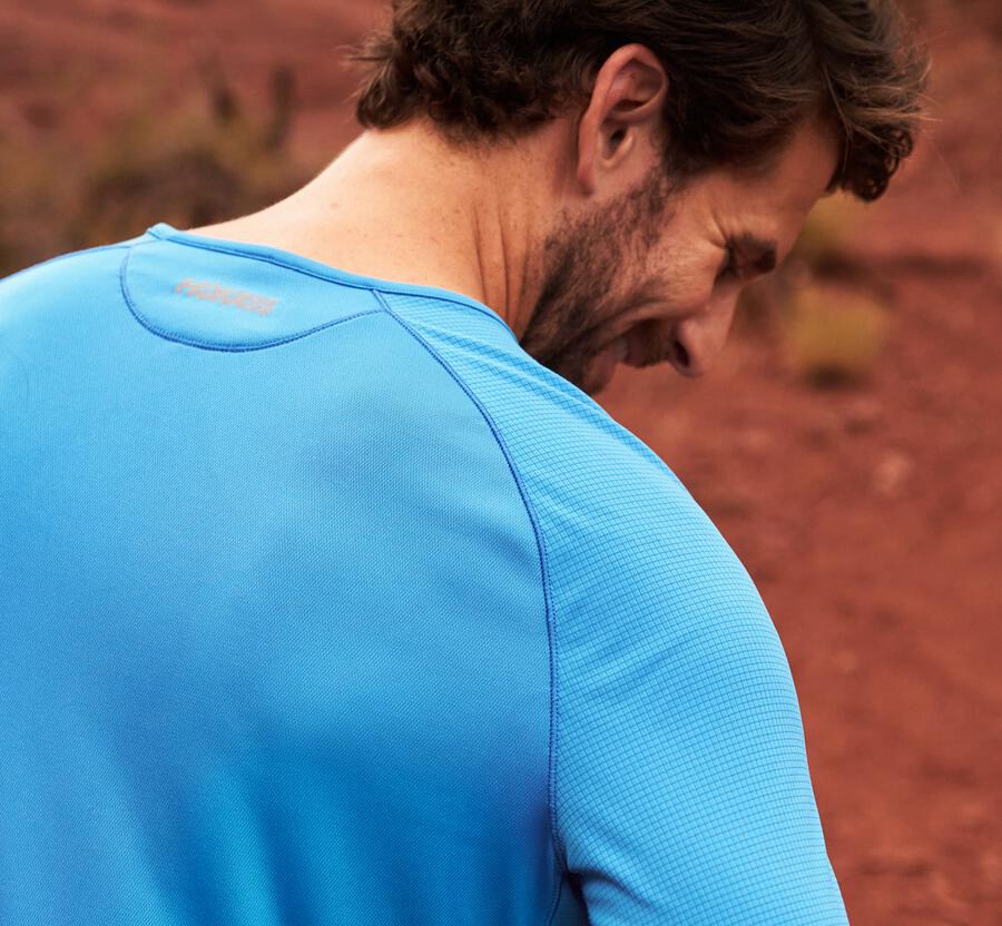 Hoka Australia One One Performance 3/4 Sleeve - Mens Tops Blue - XVRLC-0894